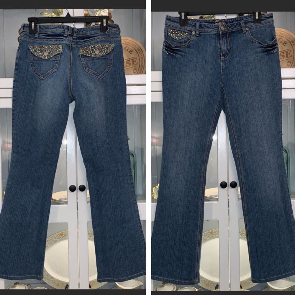 Cache Gold Embellished Contoured Jeans Sz 6